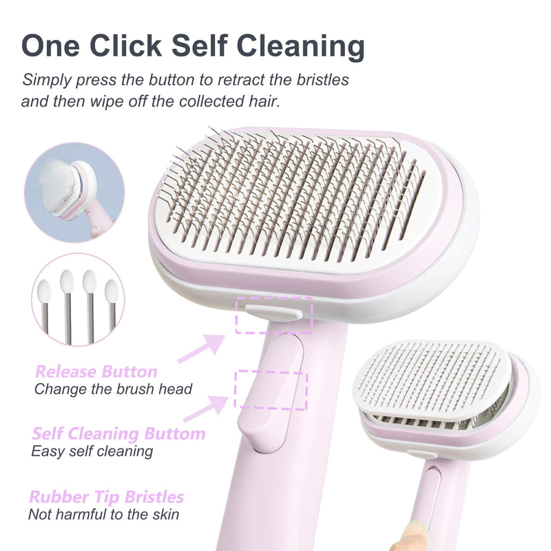 5 IN 1 Pet Grooming Brush Kit,Dog&Cat Self Cleaning Slicker Brush for Shedding.Dematting&Deshedding Dog Brush,Dog Hair Brush,Suitable for Small&Large,Long&Short Haired Pets.(Pink) Pink - PawsPlanet Australia