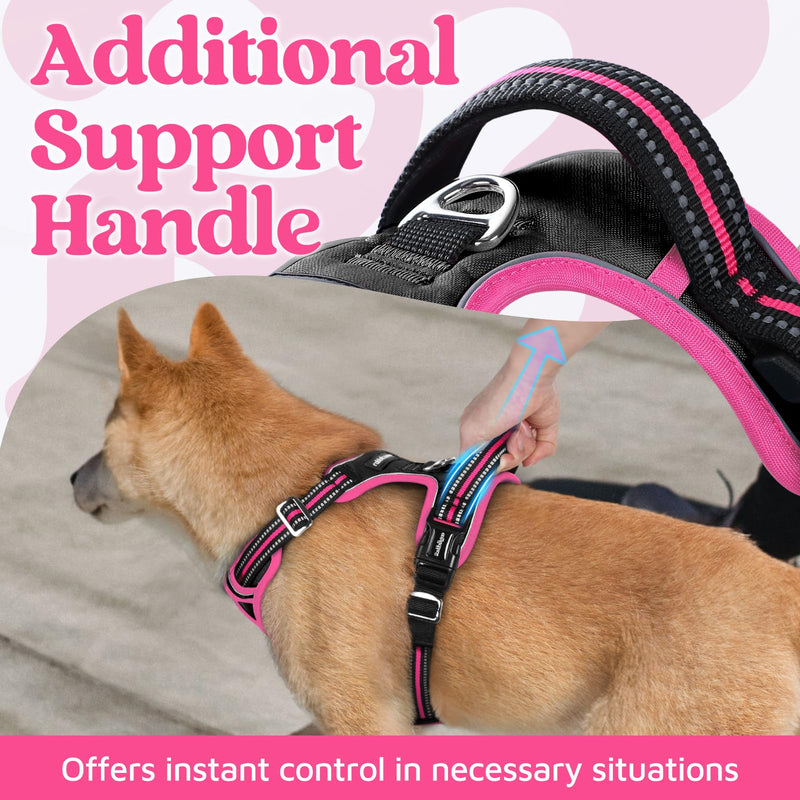 rabbitgoo Dog Harness for Large Dogs, No Pull Pet Vest with 3 Buckles, Adjustable Soft Padded Pet Harness with Easy Control Handle and Reflective Strips, Black & Rose Pink, L - PawsPlanet Australia