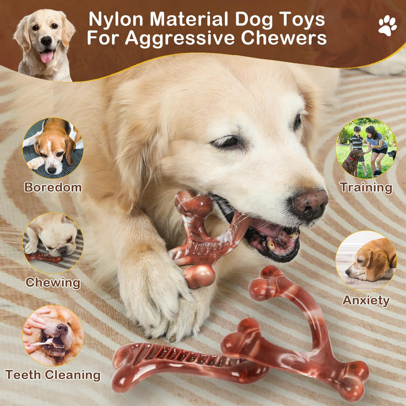 NOUGAT Dog Toys for Aggressive Chewers 3 Pack Indestructible Dog Toy Tough Nylon Bacon Flavor Dog Chew Toys for Large Medium Small Breed Bone