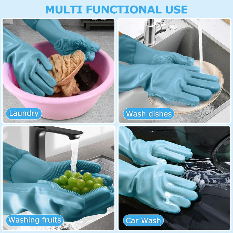 Dog Washing Gloves | Pet Grooming Gloves | Extra Long Arms (17.3") for Cats & Dogs | Massage & Hair Removal Pet Glove (Hazy Blue) hazy blue - PawsPlanet Australia