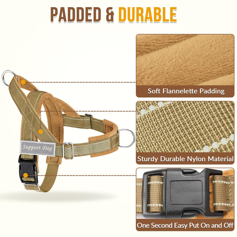SlowTon No Pull Dog Harness - Heavy Duty Dog Harness and Leash Set for Medium Large Dogs, Reflective Tactical Harness with Soft Padded and Front Clip for Easy Walk and Training (Tan L) Tan - PawsPlanet Australia
