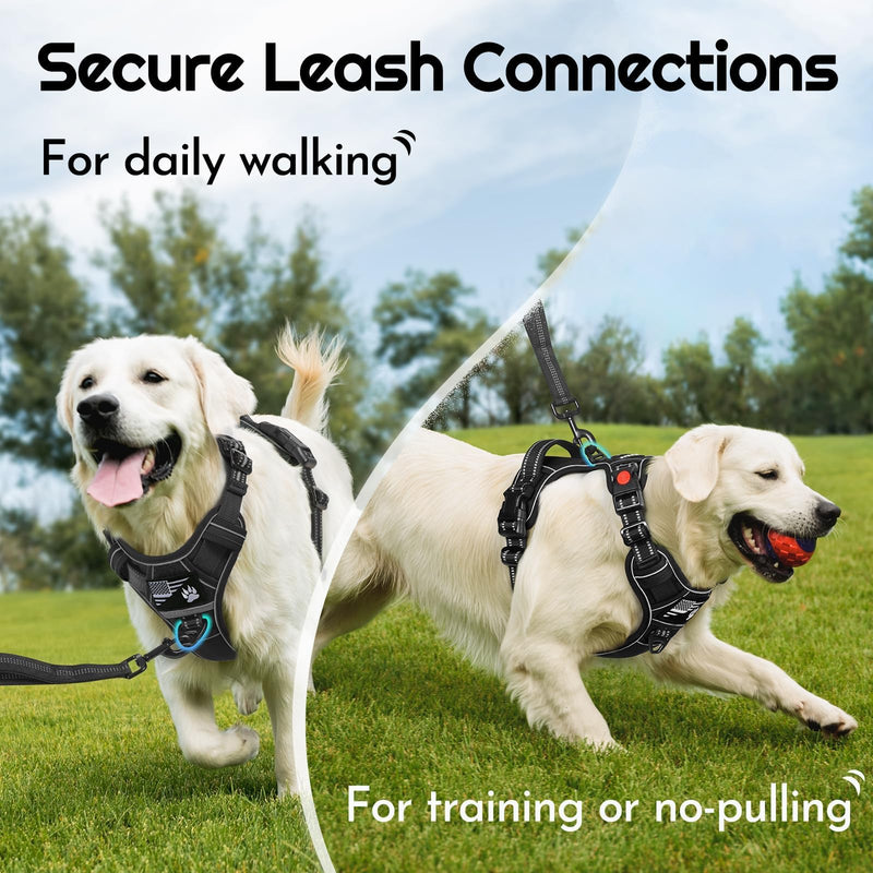 Eagloo Dog Harness for Large Dogs, Easy Wearing with 3 Quick-Release Buckles, Adjustable No Pull Pet Harness with MOLLE System, No Choke Reflective Vest with Control Handle, Black, XL X-Large - PawsPlanet Australia