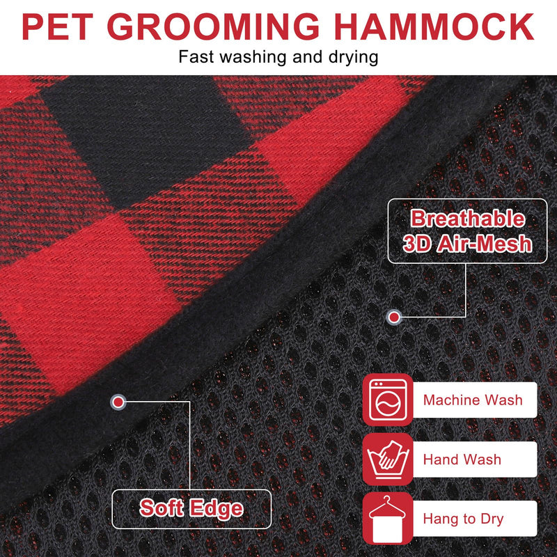 BEAUTYZOO Dog Grooming Hammock Harness for Nail Trimming - Adjustable Pet Restraint Sling for Small Medium Large Dogs/Cats -Secure Hanging Holder for Nail Clipping & Grooming (Christmas Buffalo Plaid) XS (Leg Spacing: 6-9.5" / Max W: 15lbs) Buffalo Red - PawsPlanet Australia