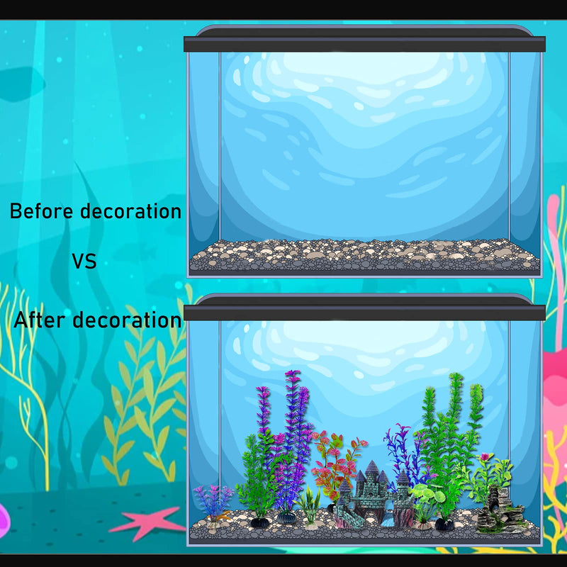 13 Pieces Aquarium Decorations Kit, Fish Tank Decorations Set Small Resin Castle and Rockery Betta Fish Cave Hideout Coral Artificial Plastic Plants Ornament Accessories Blue,green,purple - PawsPlanet Australia