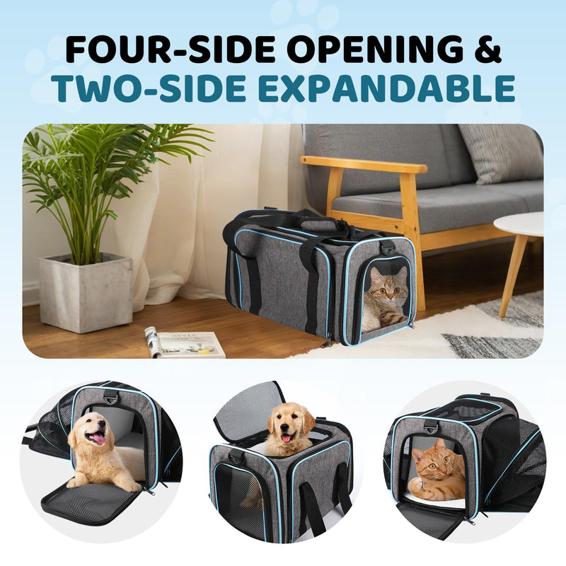 Cat Carrier - Airline Approved Expandable Soft Side Pet Carrier, Collapsible Pet Travel Bag Carrier with Foldable Pet Bowl for Cat Small Animals Under 14LB, 17 * 11 * 11 1844-Grey Blue - PawsPlanet Australia