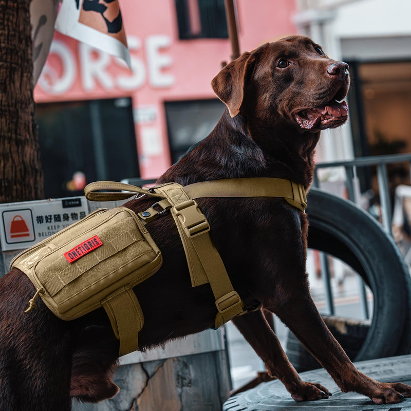 OneTigris Service Dog Vest Harness, Service Dog Cape Guardian Dog Backpack Harness with Pouches Dog Saddle Bag for Small Medium and Large Dogs (Brown, M) Brown - PawsPlanet Australia