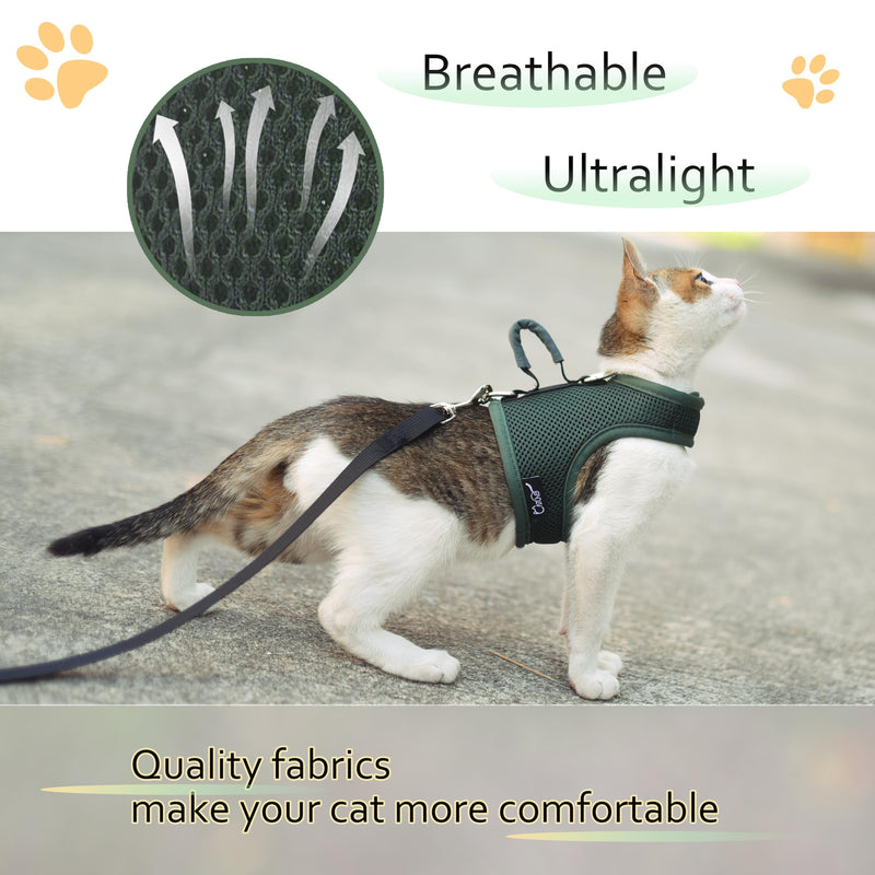 Cat Harness and Leash for Walking Escape Proof Breathable Mesh Fabric, Solid Green, Large, Adjustable Cat Walking Jackets with Handle, Padded Stylish Cat Vest L 8-12LBS Solid Green Mesh with Handle