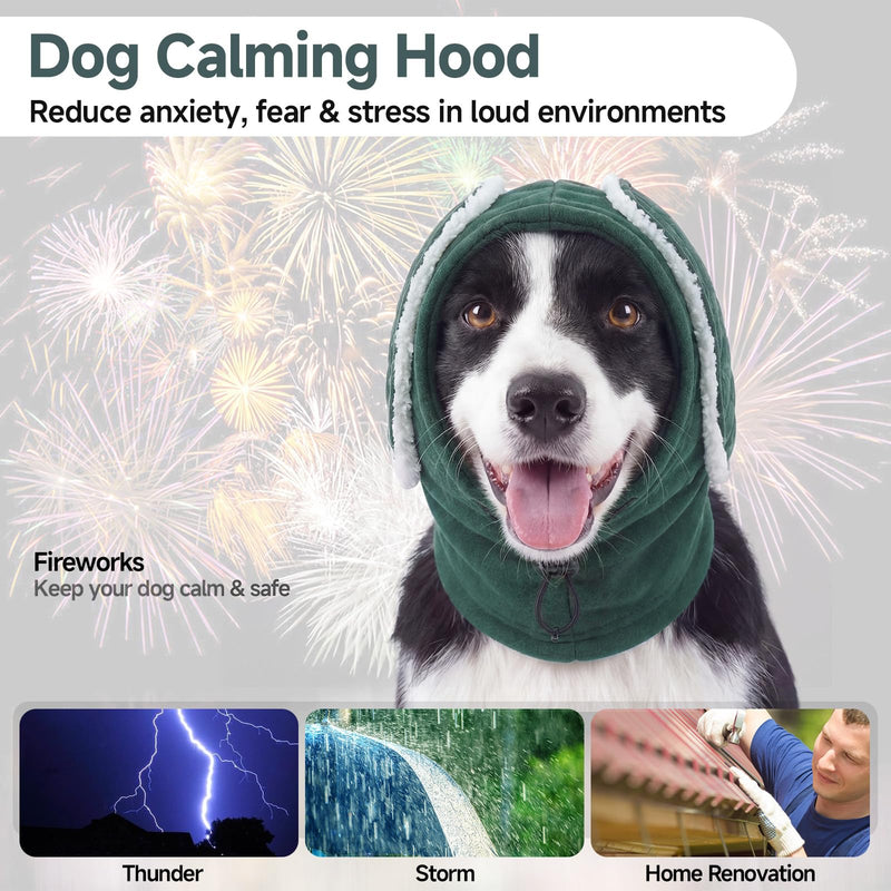 Dog Ear Muffs for Noise Protection – Dog Ear Defenders Calming Hoodie for Anxiety Relief, Anti Scratch Ear Wrap for Grooming Blow Drying Fireworks Thunder (Green, S) Green