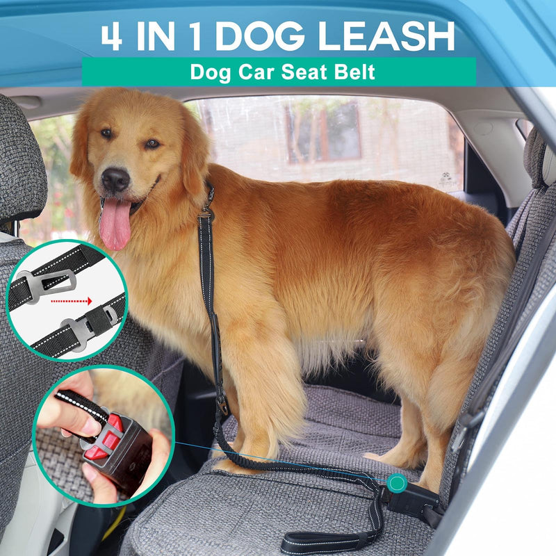 Dog Leash for Large Medium Dogs Heavy Duty,No Pull Bungee Dog Leashes with Poop Bag Holder and Car Seatbelt, Shock Absorbing Big Dog Training Lead Leash with 2 Padded Traffic Handle,Black,4ft -6ft Black Standard - PawsPlanet Australia