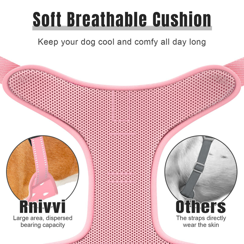 Rnivvi No Pull Dog Harness, Cute Reflective Medium Sized Puppy Kitten Harness, Adjustable Soft Padded Vest for Medium Dogs, Heavy Duty Pet Vest with Easy Control Handle for Walking, Pink Hearts - PawsPlanet Australia