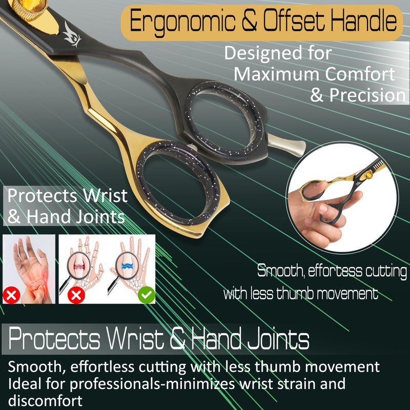 Dog Grooming Scissors – 7.5” Thinning Shears with 34 Teeth, Chunkers for Dogs & Cats, Precision Cut with 440C Stainless Steel, Designed for Groomers and Pet Owners Golden/Black Thinning Scissors - PawsPlanet Australia