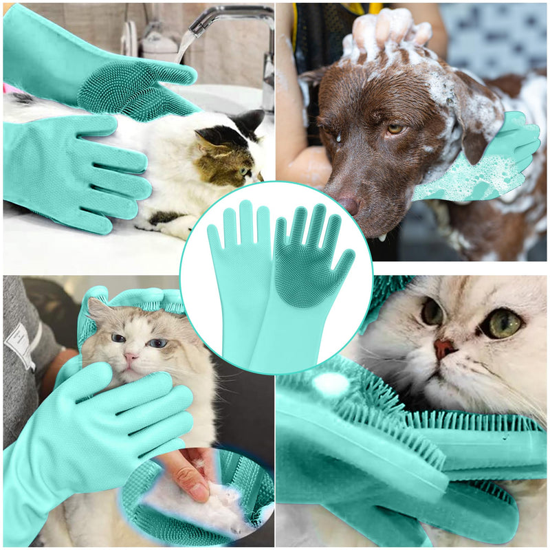 Pet Grooming Gloves - High-Density Silicone Gloves with Enhanced Five Finger Design for Washing, Bathing and Massaging Dogs and Cats (Green) Green - PawsPlanet Australia