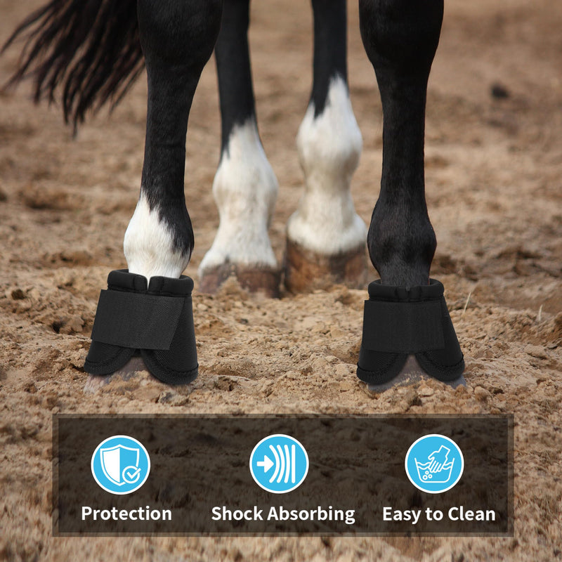 No Turn Bell Boots for Horses Ballistic Hoof Overreach Bell Boot Durable Shock Absorbing Hoof Protection (Black, Medium) Black