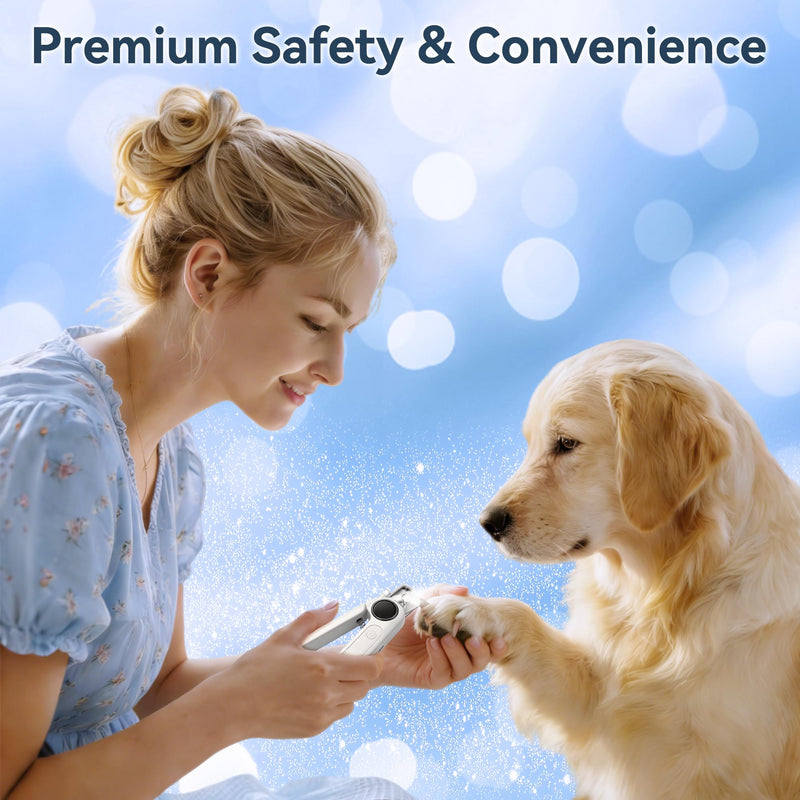 2-in-1 Dog Nail Clippers & Grinder with Light, Quiet Electric Pet Nail Trimmer for Large Medium Small Dogs & Cats, 3 Speeds, Rechargeable, Splash Guard & Safety Lock, Painless Grooming Tool (White) - PawsPlanet Australia
