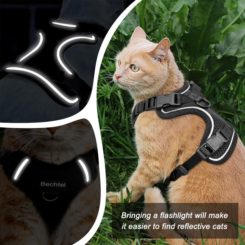 Cat Harness, Cat Harness and Leash for Walking, Adjusted in Four Directions and Breathable Cat Harness for Anti Escape That can be Fitted and Positioned, Reflective Strips Harness, Black, S Small (7-12lb) - PawsPlanet Australia