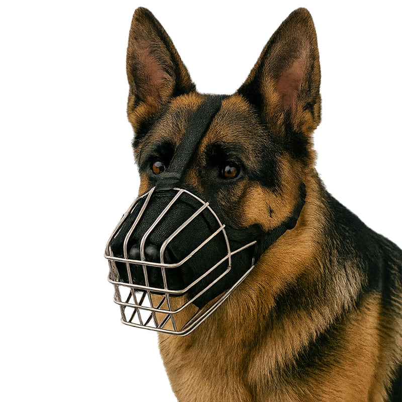 Stainless Steel Dog Muzzle Adjustable Durable Metal Wire Basket for Large and Extra Large Dogs with Leather Straps Breathable, Training, Prevents Biting (L) L - PawsPlanet Australia