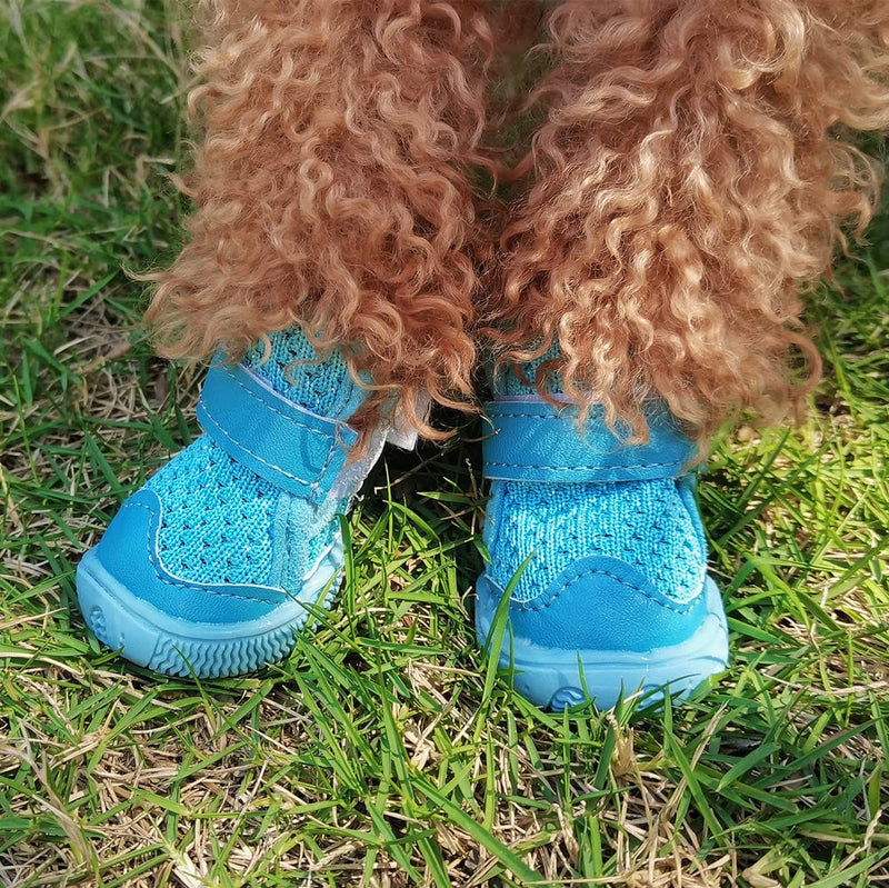 Hdwk&Hped Small Dog Boots, Breathable Mesh Summer Dog Shoes Pink Stylish PU Dog Girl Booties with Durable Non-Slip Rubber Sole (Solide Style - Blue, #3 (6~10lb)) Solide Style - Blue #3 (6~10lb) - PawsPlanet Australia