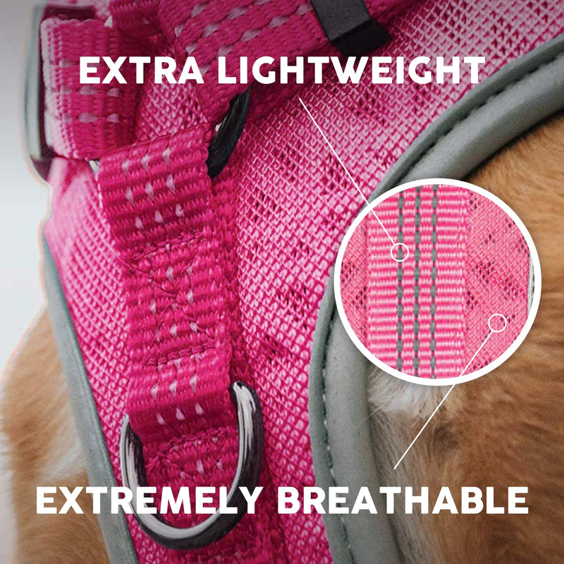 Embark Sports Dog Harness - Medium Dog No Pull with Light, Breathable Design - Pink Vest with Handle for Control, Easy On/Off, Size Adjustable - PawsPlanet Australia