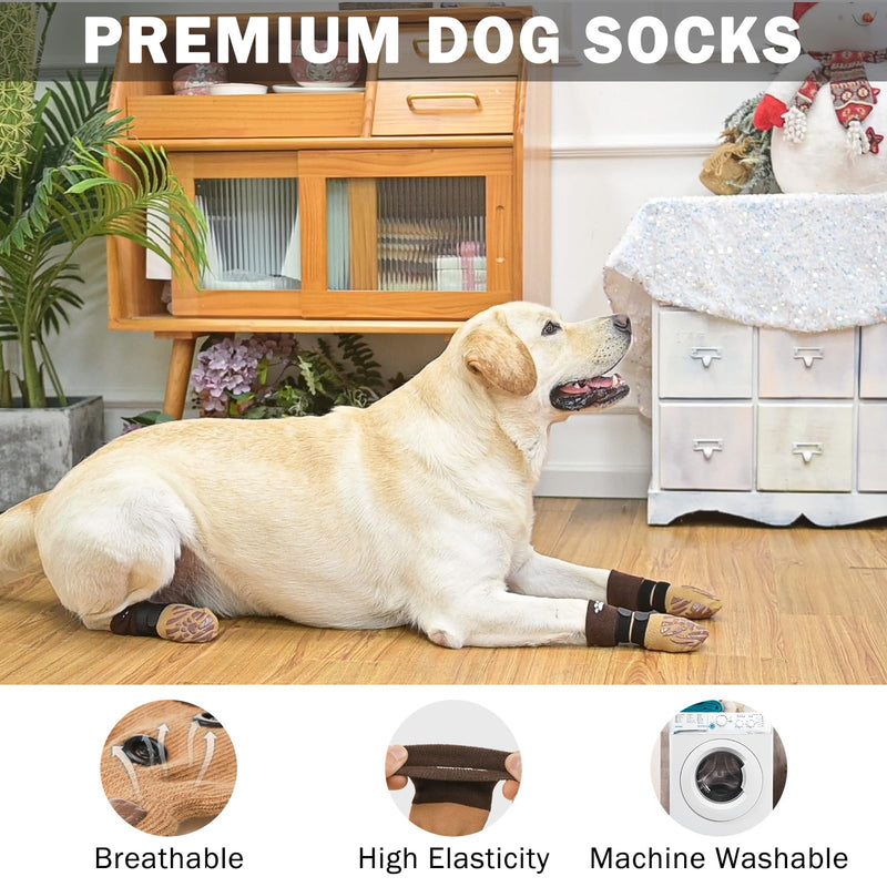 SCENEREAL Dog Socks to Prevent Licking Paws for Hot/Cold Pavement, Dog Boots & Paw Protectors for Small Medium Large Dogs, Senior Dog Grippy Socks Booties for Hardwood Floors Winter Outdoor, Khaki L L(Pack of 4) - PawsPlanet Australia