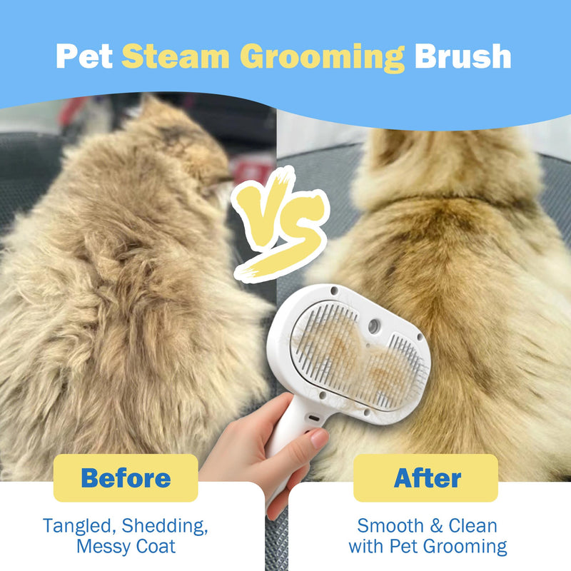 4-in-1 Pet Grooming Steam Brush for Cats & Dogs – Steam Spray, Blue Light, Hair Removal, Self-Cleaning Comb – Includes Pet Waterless Shampoo - PawsPlanet Australia