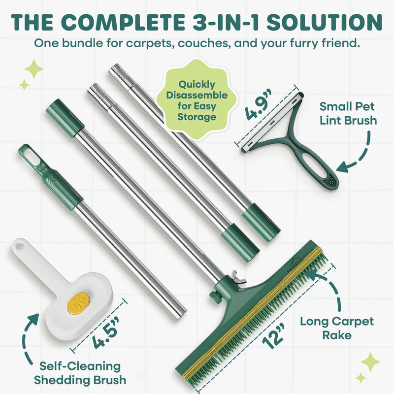Carpet Rake for Pet Hair Removal, 60” Long Handle – Heavy-Duty Pet Hair Remover for Carpets, Rugs & Mats Cat Dog Fur Rakes Scraper Carpet Broom for Carpets with Copper Teeths - PawsPlanet Australia