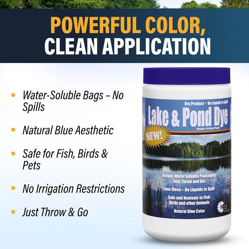 Outdoor Water Solutions Lake and Pond Dye Water Soluble Pack – Easy Throw & Go Pond Colorant – Safe, Non-Toxic Powder – Treats 1/4 Acre – Natural Blue Pack of 1 - PawsPlanet Australia
