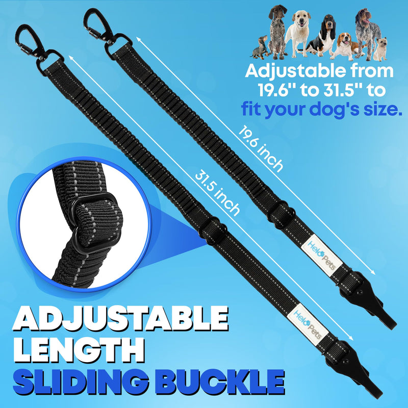 Dog Car Seat Belt for Car 3-in-1 Adjustable Safety Seatbelt for Dogs in Car – Durable Extra Thick Nylon Webbing Bungee with Hook & Buckle Latch, Reflective Dog Harness for Car (Black). Black - PawsPlanet Australia