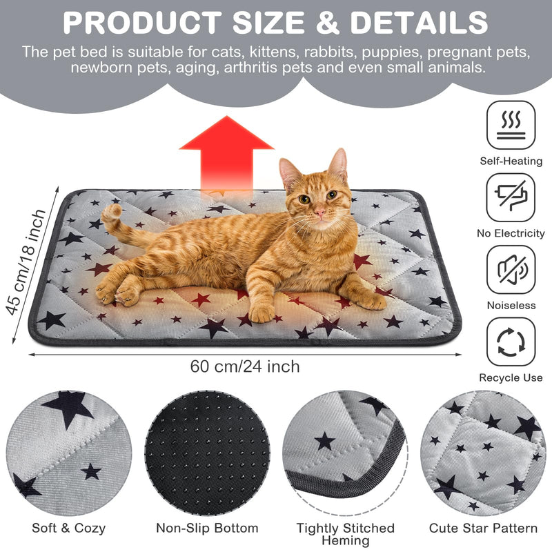 Namalu 4 Pack Self Warming Cat Bed Self Heating Cat Mat Star Pattern Soft Dog Crate Pad Thermal Pet Mat Anti Slip Kennel Dog Washable Warming Bed for Outdoor Indoor(18 x 24 Inch,Gray) 18 x 24 Inch Gray - PawsPlanet Australia