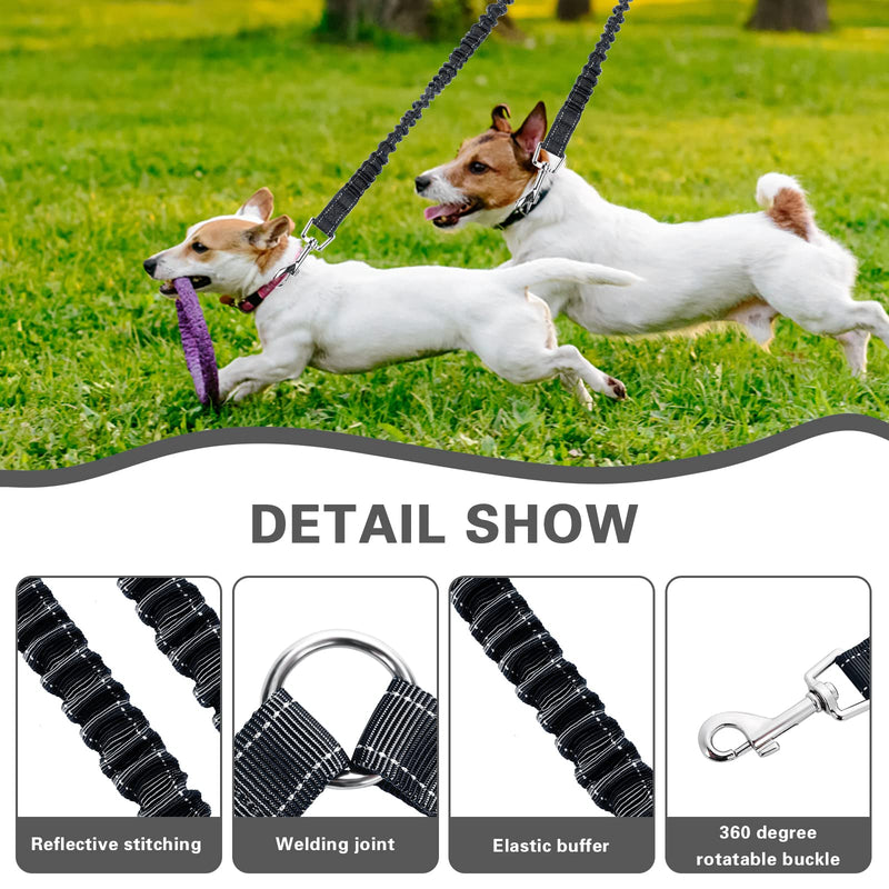 Double Dog Leashes, 360° Swivel Rotation No Tangle Dual Dog Lead Splitter with Adjustable Length Buckle Double Dog Walking & Training Leash No Slip Leash for Outside Running(Black) Black - PawsPlanet Australia