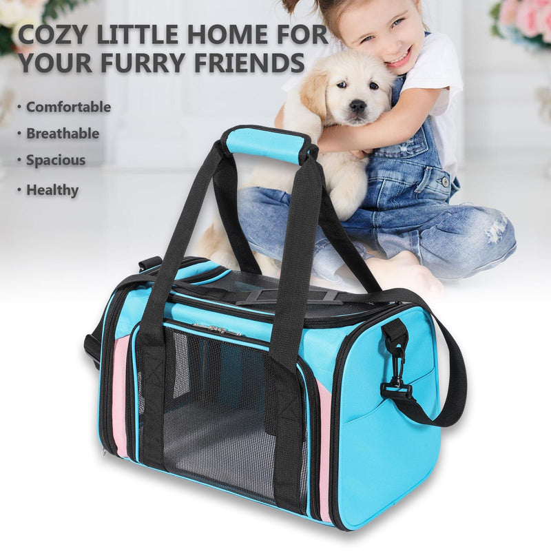 Cat Carrier, Dog Carrier, TSA Airline Approved Pet Carrie for Small Medium Cats, Dog Puppy Carriers for Small Dogs (Blue&Pink, One Size) - PawsPlanet Australia
