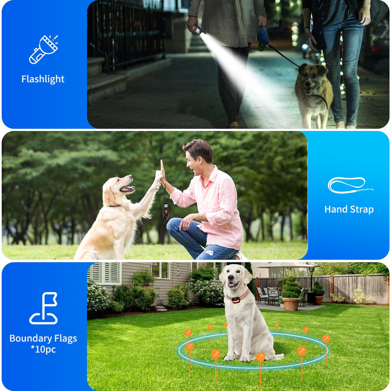 VIVIDVISTA Wireless Dog Fence for 2 Dogs - Adjustable up to 1640ft Electric Fence, 185 Days Standby Time Training Collar, Pet Containment System with 3 Training Modes, Flash Light and Waterproof