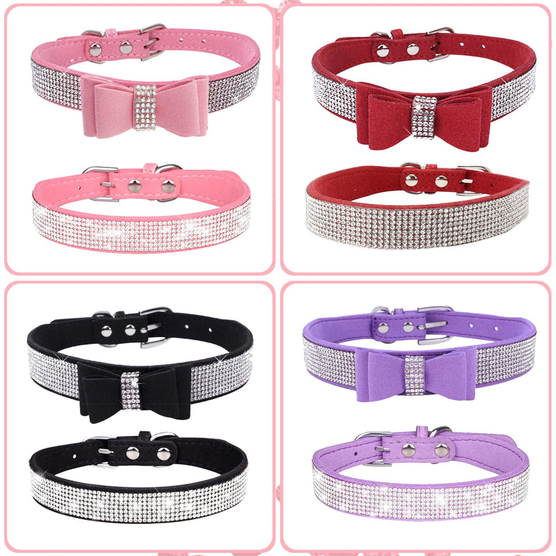 Pink Rhinestone Dog Collars for Medium Dogs, 2-Pack Bling Dog Collar Soft Suede Glitter Diamond Jewelry Crystal Female Puppy Collar with Bow for XS Small Medium Girl Dogs & Cats (M) P M(Neck 12.5"-15") - PawsPlanet Australia