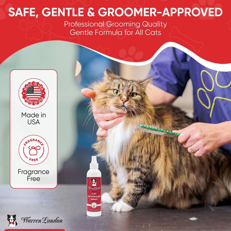 Warren London Cat Detangler Spray Bundle with Pin Brush for Matted Hair | Leave in Conditioner Pet Detangling Spray that Demattes & Refreshes | 8oz w/Pin Brush 8oz w/ Pin Brush - PawsPlanet Australia