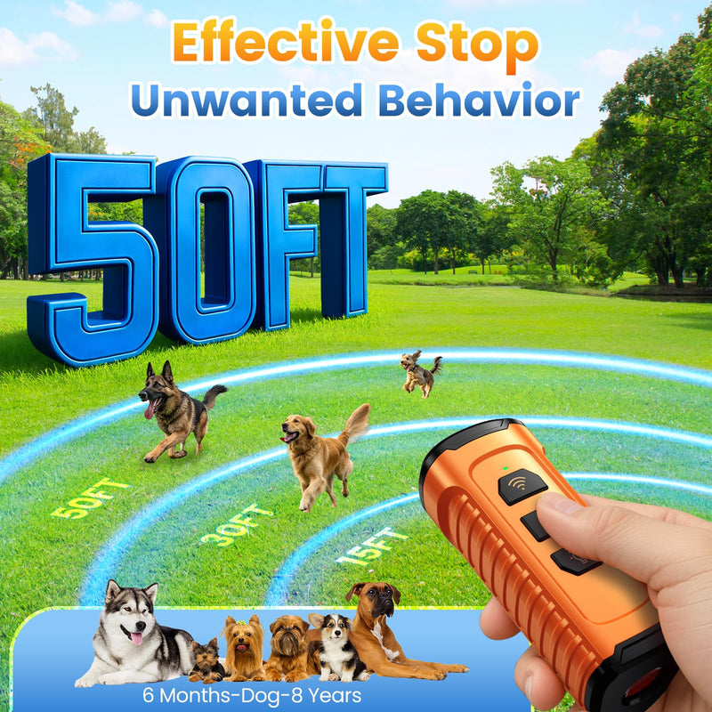 Dog Bark Deterrent Device 3X Anti Barking Device for Dogs, 5 Modes Stop Neighbors Dog Barks No More Safe for All Dogs 50FT Bark Control Indoor Outdoor with Flashlight,Dog Training Device Orange - PawsPlanet Australia