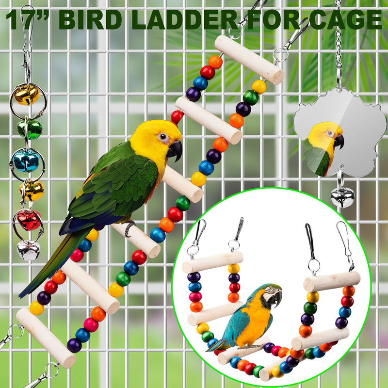 Bird Toys for Parakeets 7Pcs, Wood Parrots Toys Budgie Toys for Bird Cage Accessories, Bird Perch Swings for Small Birds Toys, Conure Cockatiel Toys, Bird Ladder Swing for Parakeets Climbing 18'' - PawsPlanet Australia