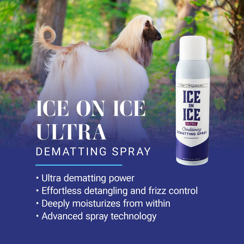 Chris Christensen Ice on Ice Ultra Conditioning Dematting Spray, Dog Conditioner, Groom Like a Professional, Lightweight Formula, Dematts & Detangles, Conditions & Protects, Made in the USA, 13.2oz - PawsPlanet Australia