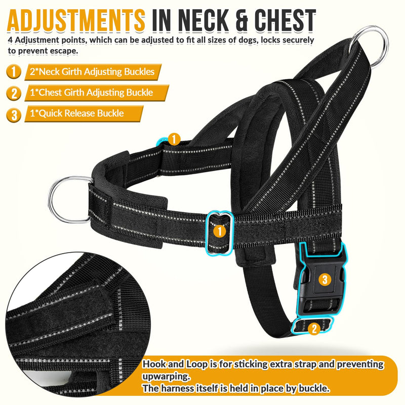 SlowTon No Pull Dog Harness - Heavy Duty Dog Harness and Leash Set for Medium Large Dogs, Reflective Tactical Harness with Soft Padded and Front Clip for Easy Walk and Training (Black L) Black - PawsPlanet Australia