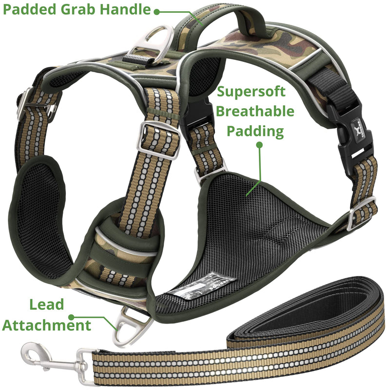 Easy-Fit Dog Harness Small - Fast Release Neck Clip, Premium Padded Reflective No Pull Harness with Control Handle, Adjustable Step-in Dog Vest Plus Free Matching Lead (S, Jungle Camo) - PawsPlanet Australia