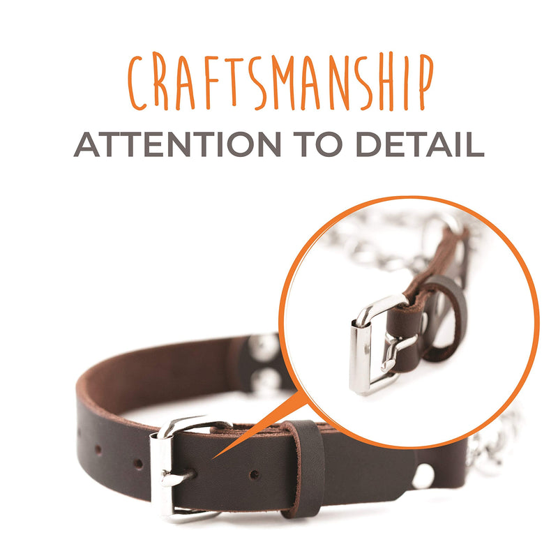Mighty Paw Martingale Dog Collar - No Pull Design - Dog Collar for Pulling - Stainless Steel Training Collar - Limited Chain Cinch Training - Leather Collars for Dogs - Brown Dog Collar - Medium - PawsPlanet Australia