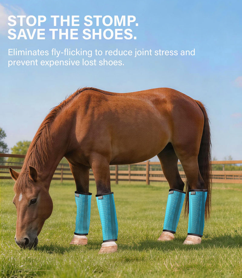 Breathable Mesh Horse Fly Boots - Equine Fly Leg Wraps for Insect & Scratch Protection, Comfortable Horse Leg Guards for Pasture, Trail Riding & Daily Use Set of 4 Sky Blue Large