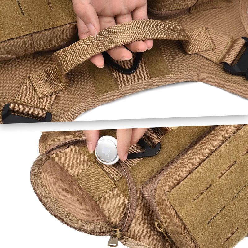 AIWAI Tactical Dog Harness with Handle for Large Dogs,2X Metal Buckle, Dog MOLLE Vest with Pockets,No Pull Adjustable Pet Harness, Easy Control Dog Vest Harness for Working Training (Khaki, XL) Khaki - PawsPlanet Australia