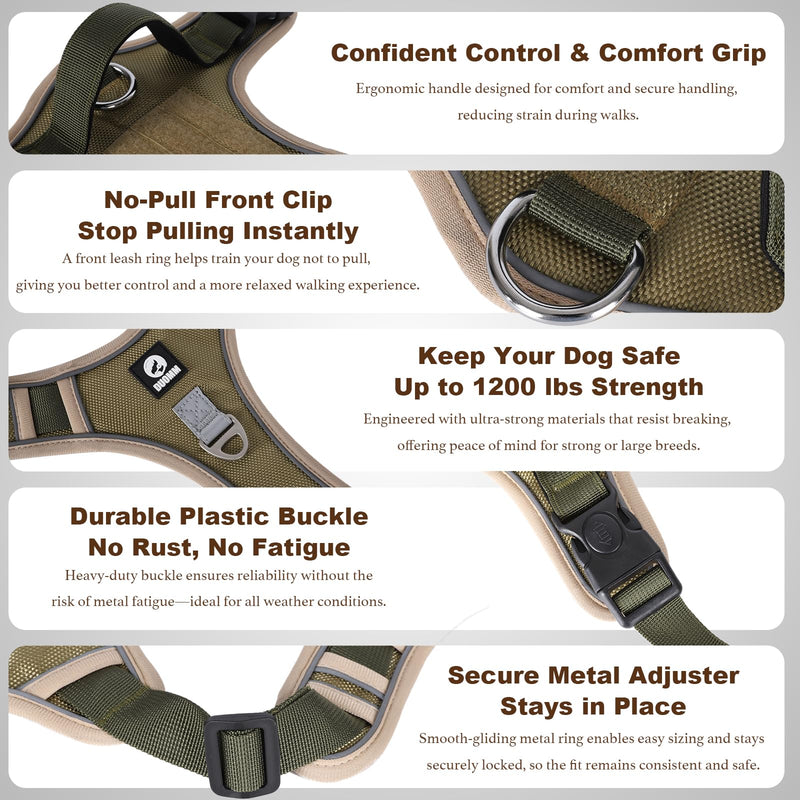 No-Pull Dog Harness for Small & Medium Dogs, Reflective Adjustable Vest with 2 Leash Attachment Points, Padded Handle for Easy Walking, Training & Outdoor Control (Khaki, S) khaki - PawsPlanet Australia