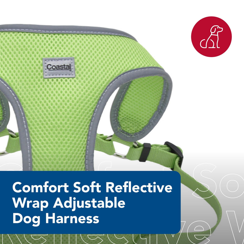 Coastal Pet Comfort Soft Reflective Wrap Adjustable Dog Harness - No-Pull Dog Harness for Small & Large Dogs - Lime - 5/8" x 16"–19" - PawsPlanet Australia