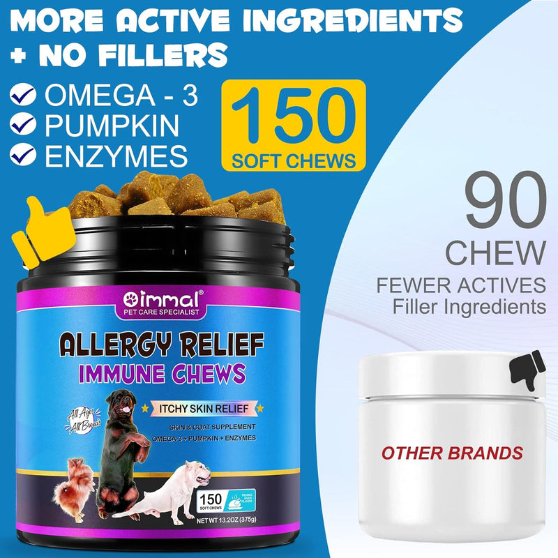 Dog Allergy Relief, Itch Relief for Dog Omega 3 Fish Oil, Pumpkin Enzymes, Dogs Itching and Licking Treats, Hotspot Relief for Dogs, Anti Itch Support Allergy Chewable 5.1OZ (Chicken) Chicken - PawsPlanet Australia