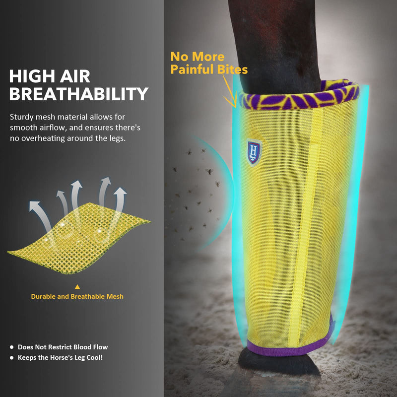 Fine Mesh Fly Boots Loose Fitting & Non-Slip Horse Fly Leggings Fleece Air Flow (Set of 4) Summer Lime Medium