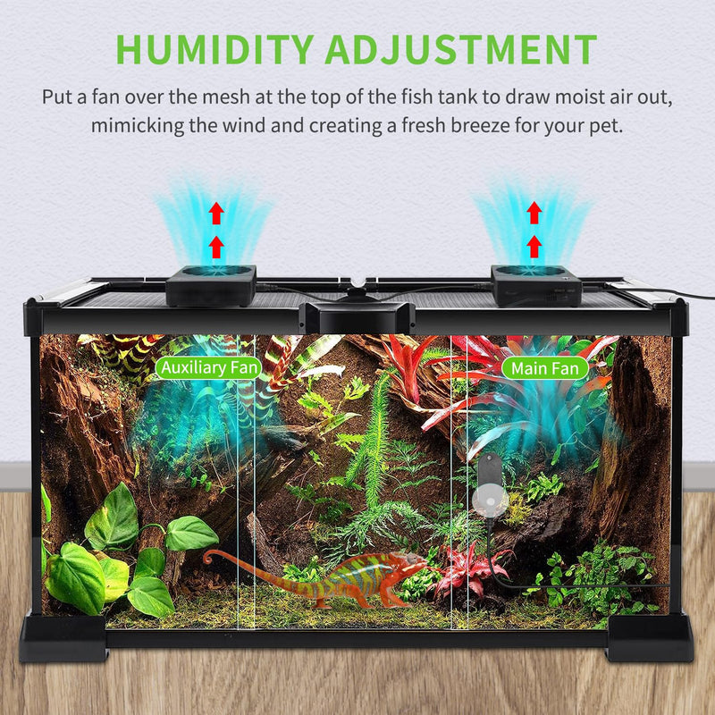 Speed Adjustable Ventilation Fan for Reptile Enclosure, 2 Sets， Dehumidifier for Rainforest Terrarium Vivarium, Improving Air Circulation for Amphibians, Reptiles, and Snakes - PawsPlanet Australia