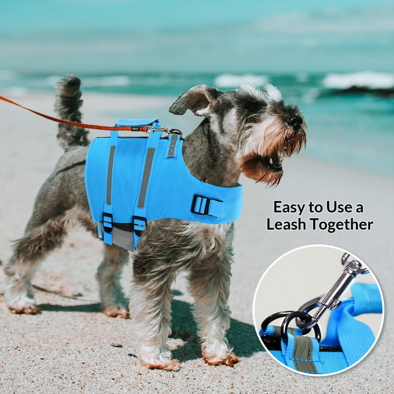 Queenmore Dog Life Jacket, XL Dog Life Vest,High Floating Pet Life Vest for Swimming,Lightweight Adjustable Puppy Life Preserver for Boating,Dog Water Vest with Back Zip,Rescue Handle,Hook (Blue XL) X-Large Blue - PawsPlanet Australia