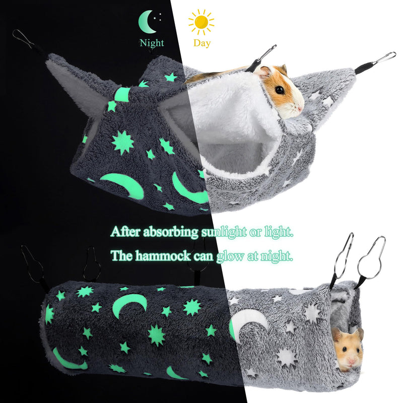 Mogoko Noctilucent Luminous Grey Guinea Pig Rat Hammock Bunkbed Hanging Tunnel and Soft Bed Mat for Ferret Hedgehog Squirrel Hideout Cage Accessories (Tunnel and Bunkbed Hammock) - PawsPlanet Australia
