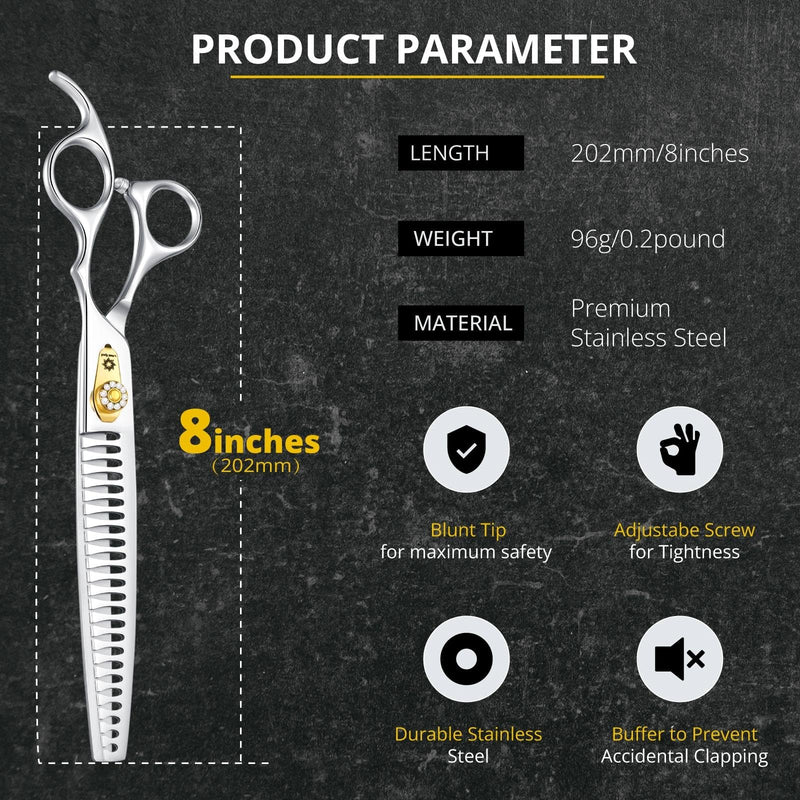 Dream Reach Chunker Dog Scissors - 8 Inch Ergonomic Professional Pet Grooming Fishbone Shears with Adjustable Screw 8 Inch-Chunker - PawsPlanet Australia
