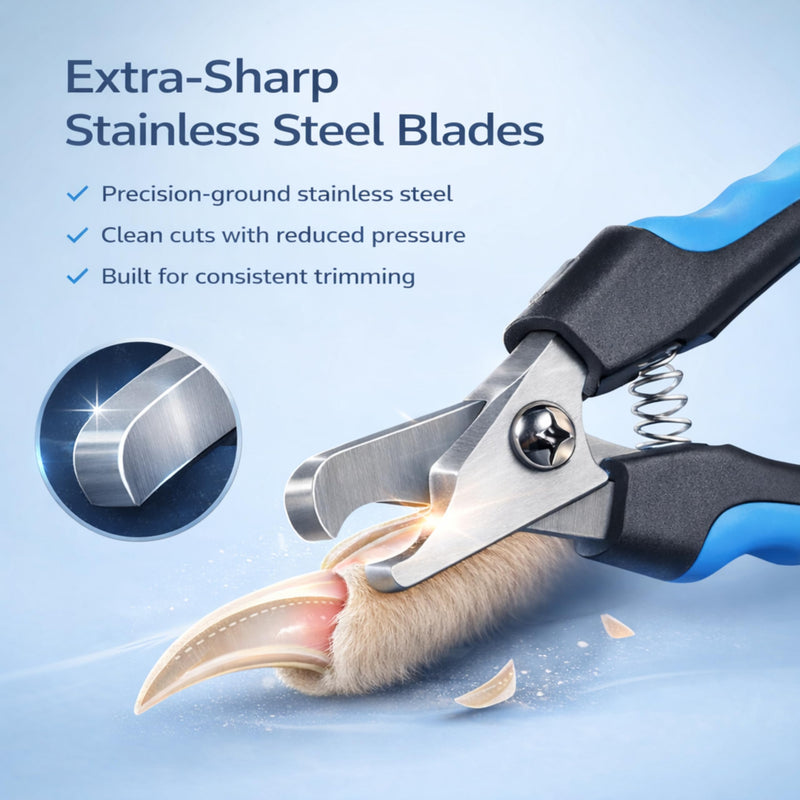 Dog & Cat Nail Clippers & Trimmers - Extra Sharp Dog Clippers with Stainless Steel Blades & Safety Guard to Avoid Overcutting - Ergonomic Cat Nail Clippers with Non-Slip Grip & Lock Feature Blue - PawsPlanet Australia